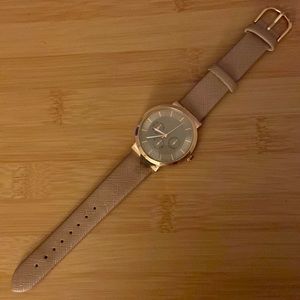 Accutime Japan Movt with stainless steel case back and simulated leather band